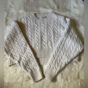 Aritzia Sunday Best Cable Knit Cropped Cream Sweater